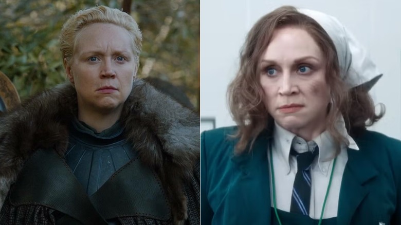 Gwendoline Christie as Brienne on Game of Thrones and as Lorne on Severance