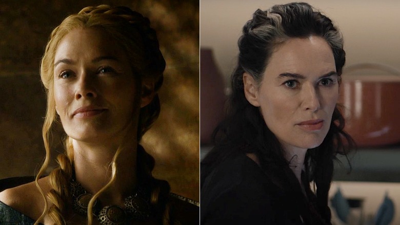 Lena Headey as Cersei smirking on Game of Thrones and as Aster on Beacon 23
