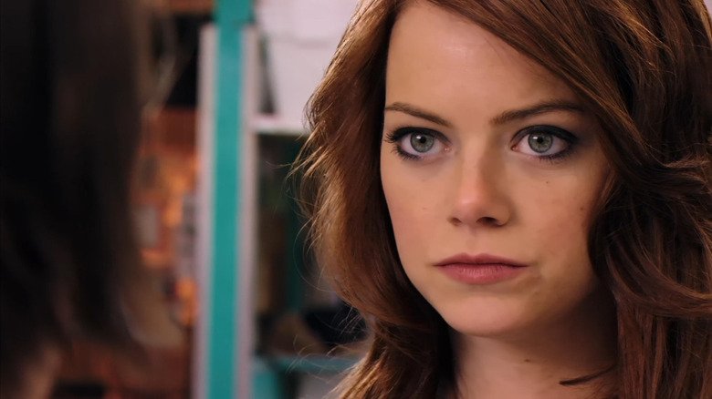 Emma Stone looking serious as Veronica in Movie 43