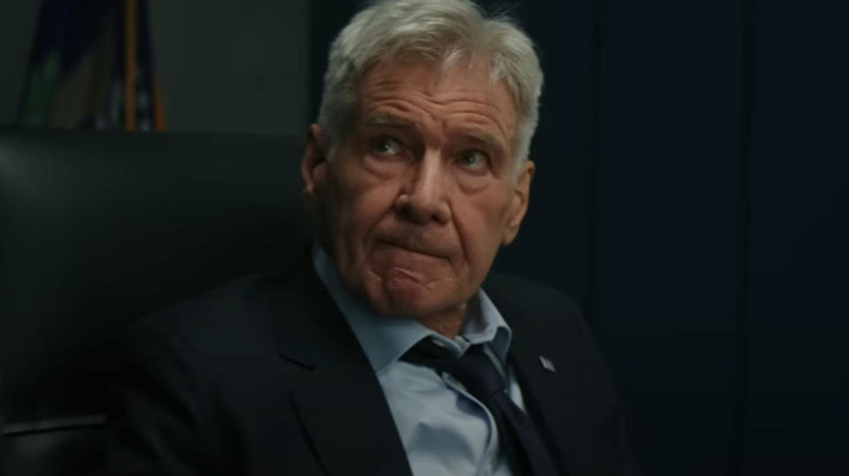 Thaddeus Ross (Harrison Ford) looks up from his chair in Captain America: Brave New World