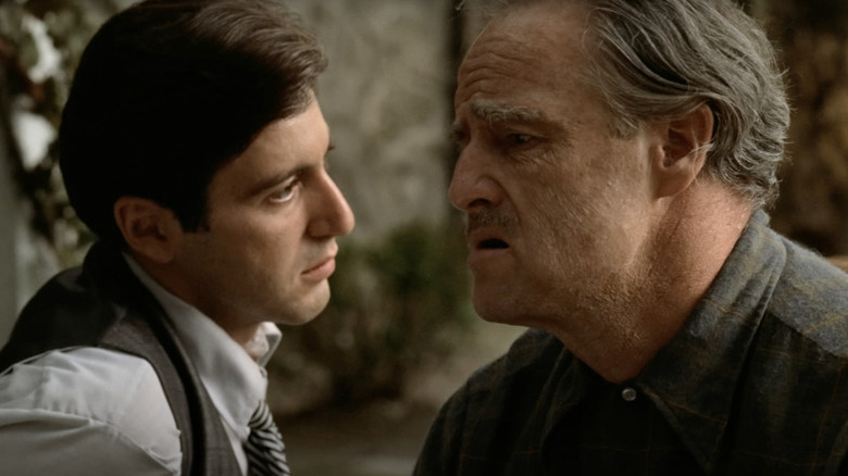 Michael (Al Pacino) talks to Vito (Marlon Brando) in The Godfather