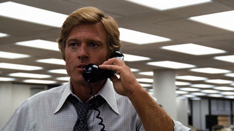 Bob Woodward (Robert Redford) makes a call in All The President's Men