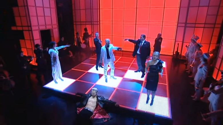 signers dancers on light up chess board