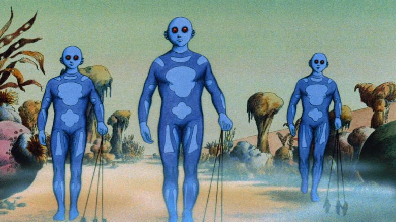 Three Draags walk their humans in Fantastic Planet (1973)