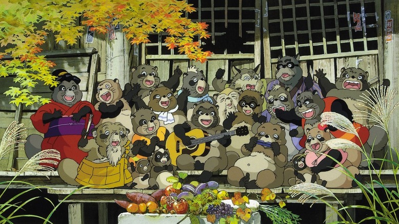 A community of tanuki play music and rejoice together in Pom Poko (1994)