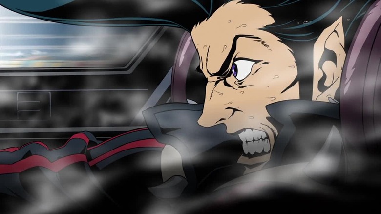 Redline grimacing man goes fast