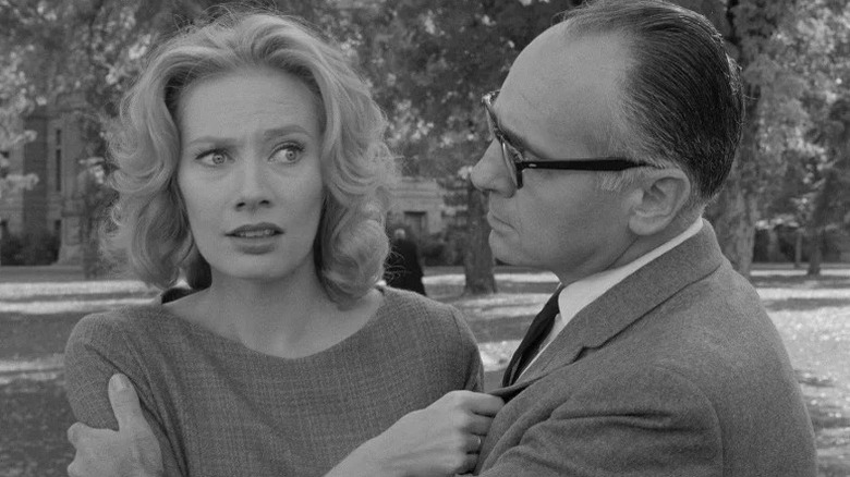 A distraught Mary Henry (Candace Hilligoss) is held by Dr. Samuels (Stan Levitt) in Carnival of Souls (1962)