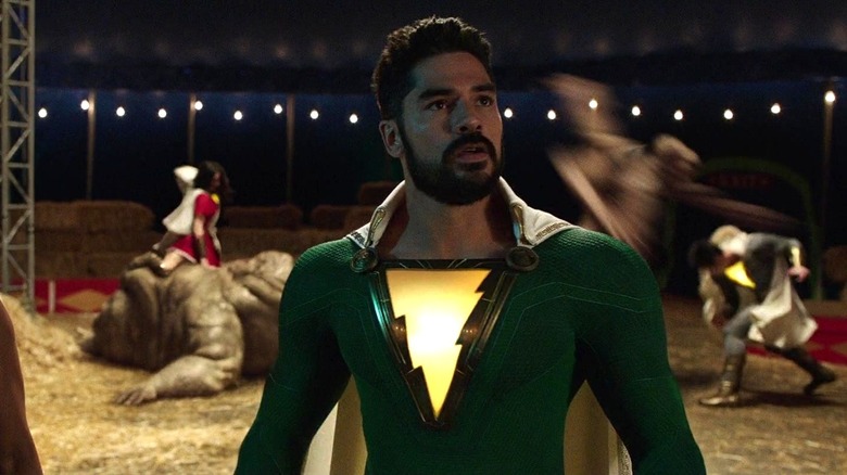 DJ Cotrona as superhero Pedro Peña looking up in Shazam!