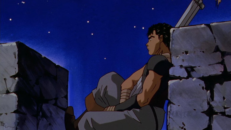 Guts leans against a battlement in Berserk