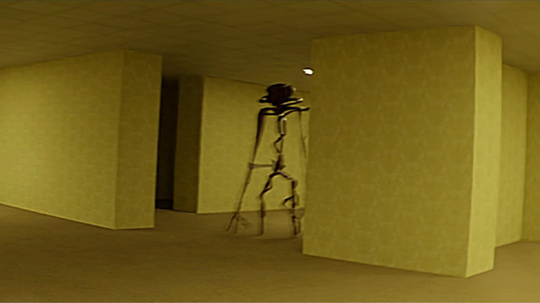 The Lifeform peaks out from a wall in The Backrooms.