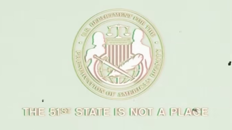 A still from an emergency broadcast that reads "The 51st State is not a place" in Local 68.