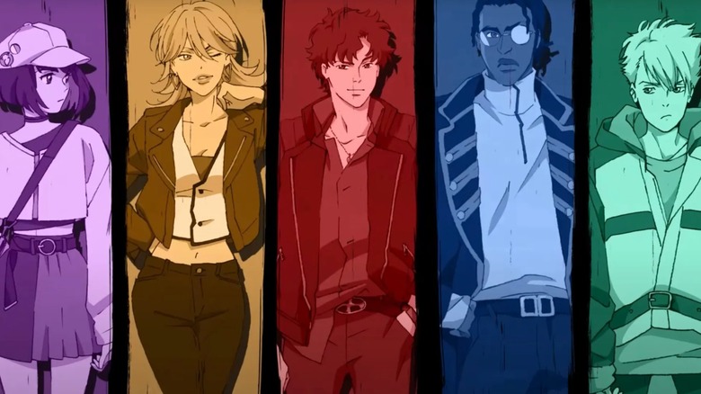 Eleina, Christine, Axel, Doug, and Leland standing on the Lazarus poster