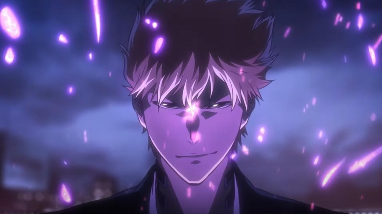 Ichigo Kurosaki surrounded by purple sparks on Bleach: Thousand-Year Blood War
