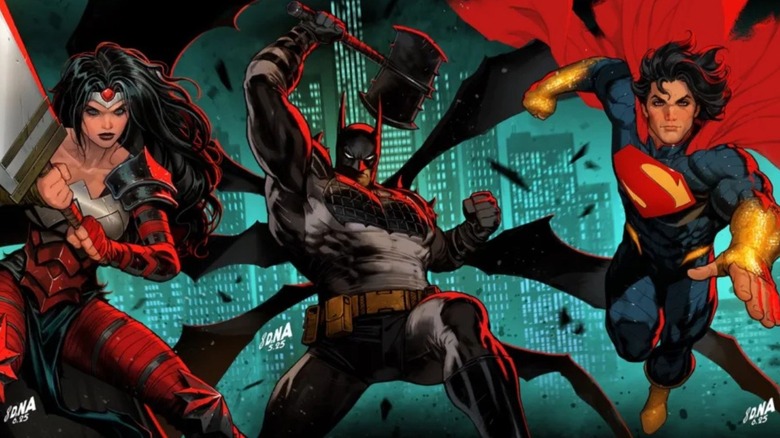 Absolute Wonder Woman, Batman, and Superman prepared to fight side by side