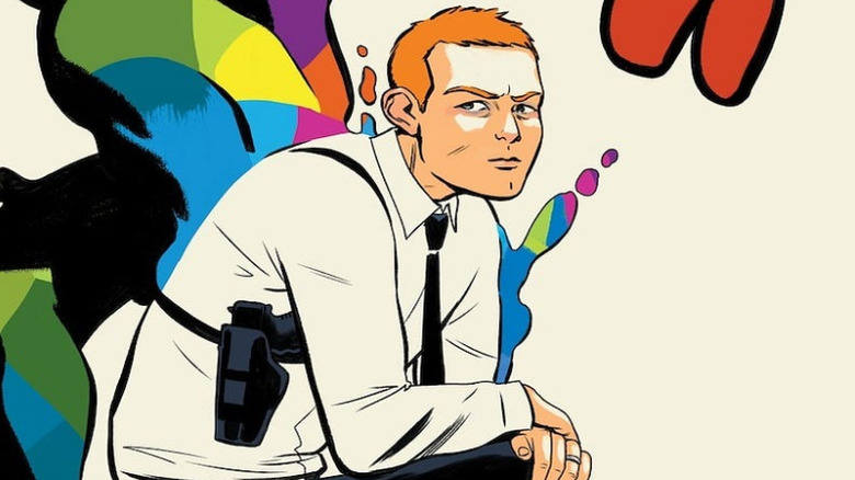 Absolute John Jones sits in a chair underneath the Martian