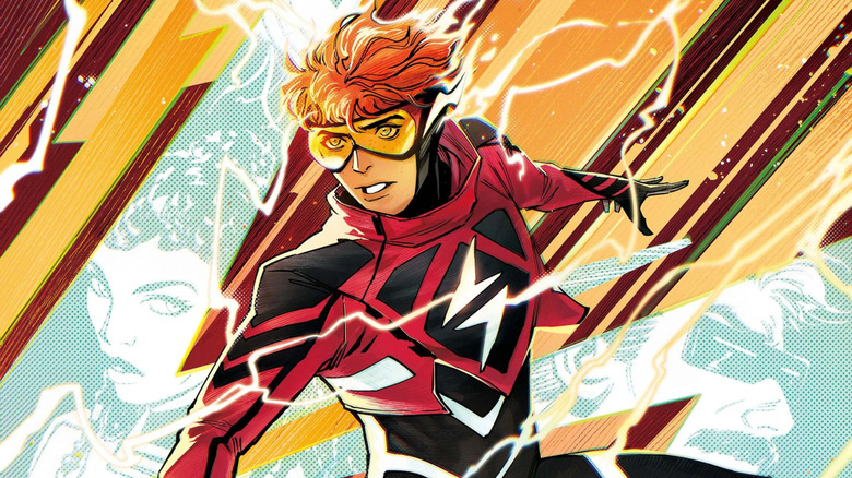 The Absolute Flash surrounded by electricity and images of his past