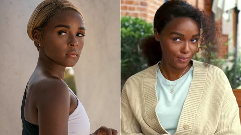 Images of Janelle Monáe as Andi Brand and Helen Brand, side by side, from Glass Onion