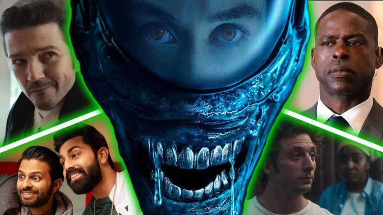 Images from Andor, Alien: Earth, Paradise, Deli Boys, and The Bear in a composite image