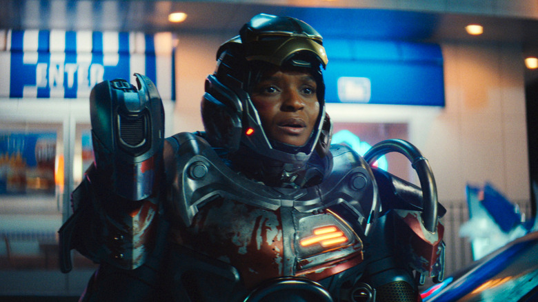 Riri (Dominique Thorne) wearing her suit on Ironheart