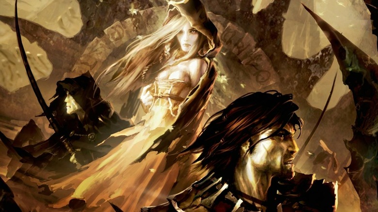 Stylized artwork of Croaker and the Lady on the cover of The Black Company