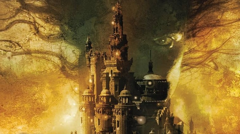 Yeine's face rises behind the towers of the Hundred Thousand Kingdoms