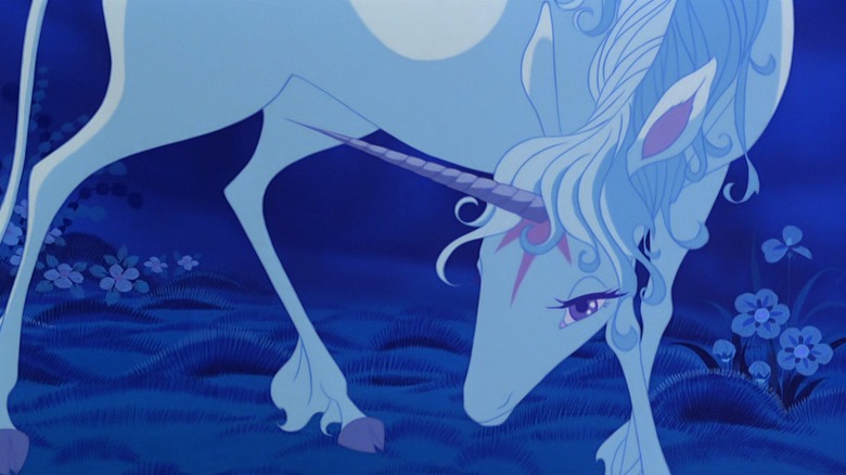 The Last Unicorn dips her lovely head, centering her horn
