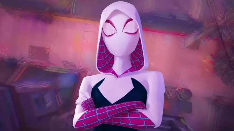 Spider-Gwen standing on a wall in Across The Spider-Verse