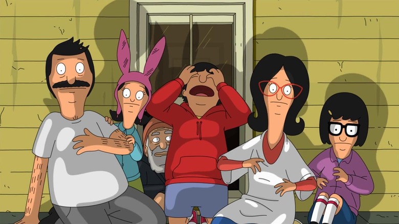 The Belchers scared on the roof on Bob's Burgers