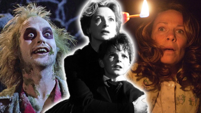 Michael Keaton as Betelgeuse in Beetlejuice, Deborah Kerr as Miss Giddens and Martin Stephens as Miles in The Innocents, and Lili Taylor as Carolyn Perron in The Conjuring