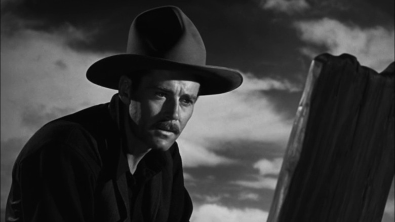 Wyatt Earp (Henry Fonda) speaks to gravestone in My Darling Clementine