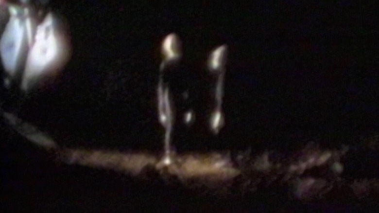 A shot from The McPherson Tape, showing 2 alien beings in very fuzzy quality.
