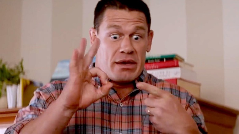 John Cena as Mitchell making a sex gesture in Blockers