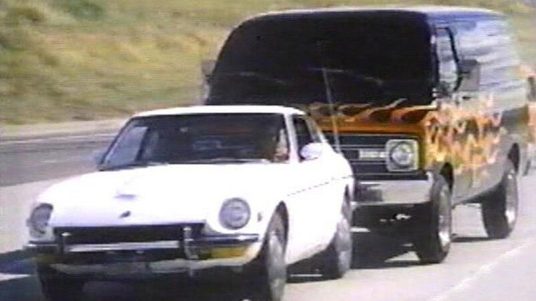 the killer's van tailgating a victim in Death Car on the Freeway