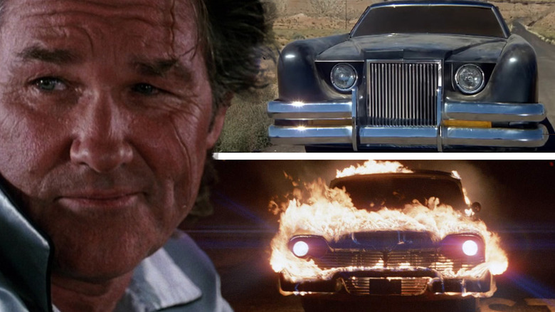 Kurt Russell as Mike in Death Proof, and the car in The Car and the car in Christine in a composite image