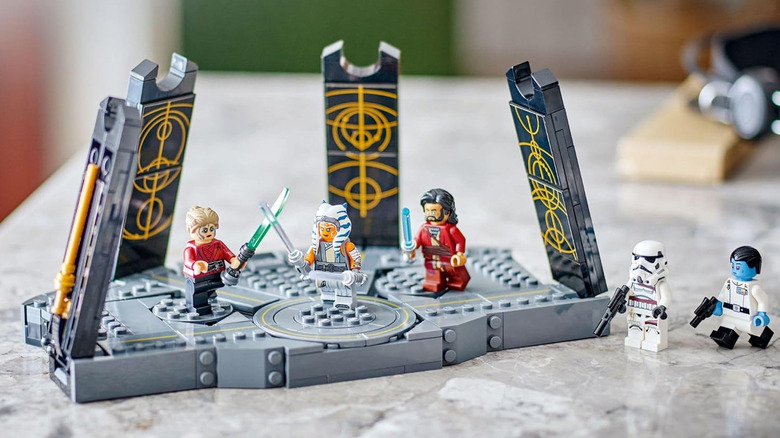 A LEGO model of Ahsoka Tano and Ezra Bridger fighting Grand Moff Gideon and Morgan Elsbeth