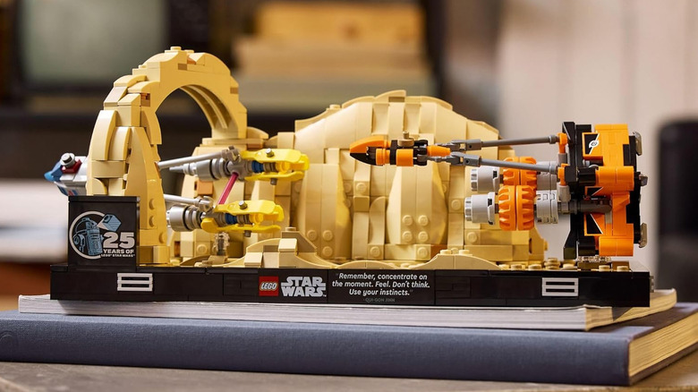 A LEGO diorama of the Mos Espa Podrace