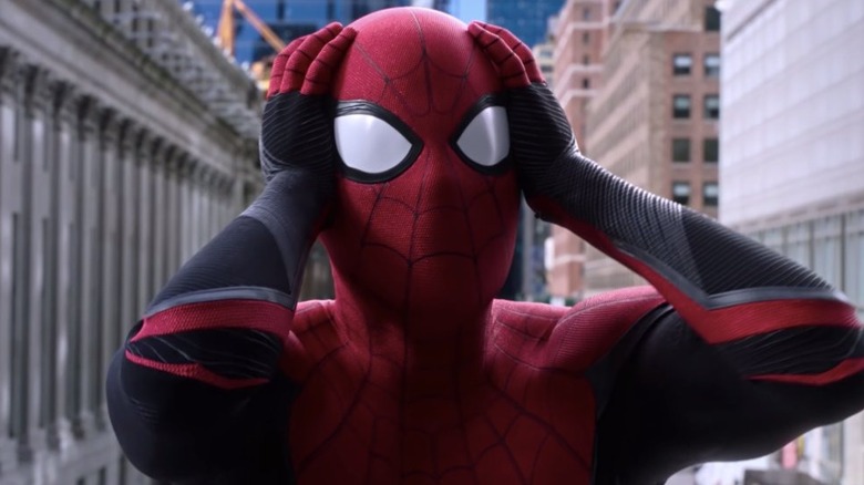 Spider-Man is distressed in the Spider-Man: Far From Home credits scene