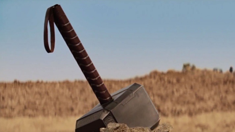 Mjolnir sits in the ground in Iron Man 2