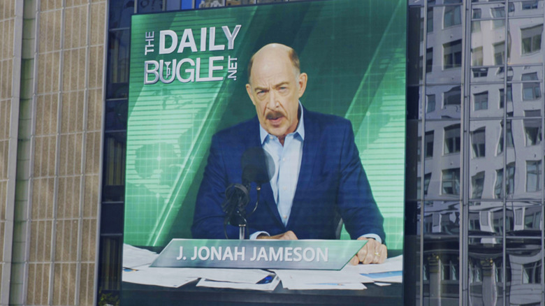 J. Jonah Jameson (J.K. Simmons) reports on a digital billboard in Spider-Man: Far From Home