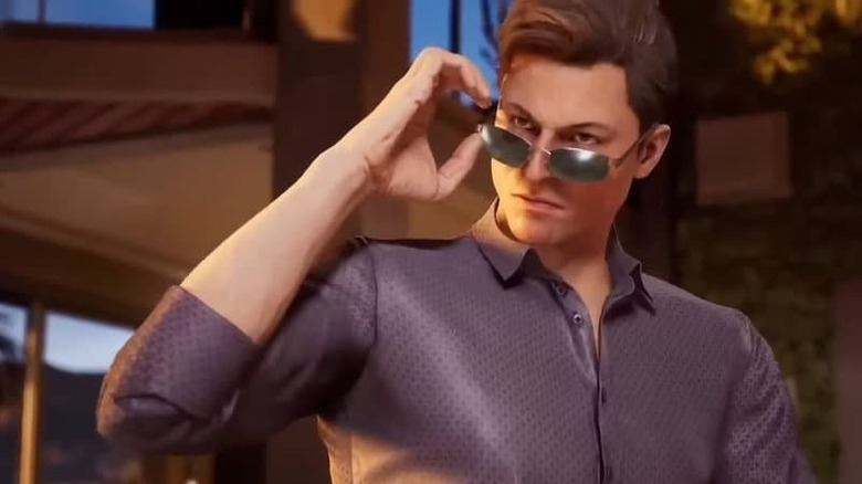Johnny Cage lowers his sunglasses in Mortal Kombat 1