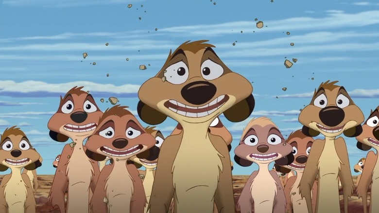Timon and other meerkats looking nervous in The Lion King 1 1/2