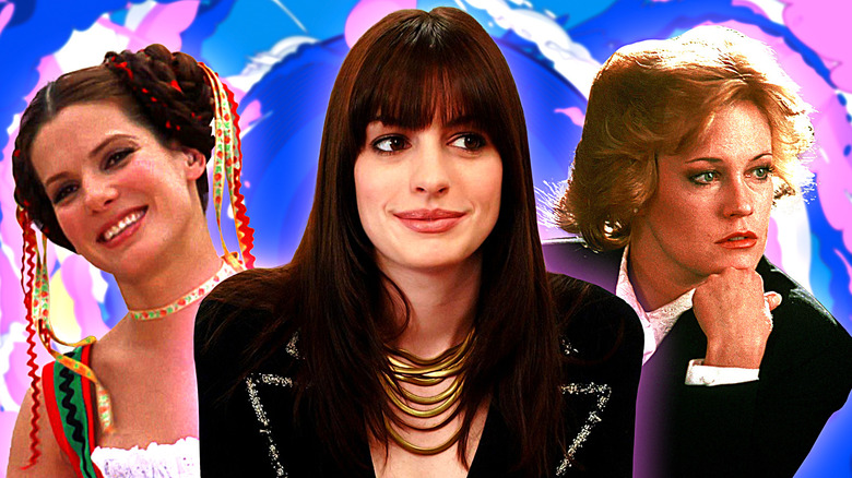 Sandra Bullock as Gracie Hart in Miss Congeniality, Anne Hathaway as Andy Sachs in The Devil Wears Prada, and Melanie Griffith as Tess McGill in Working Girl