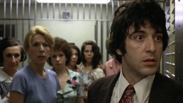 Sonny Wortzik (Al Pacino) looks nervous from a bank vault full of hostages in Dog Day Afternoon
