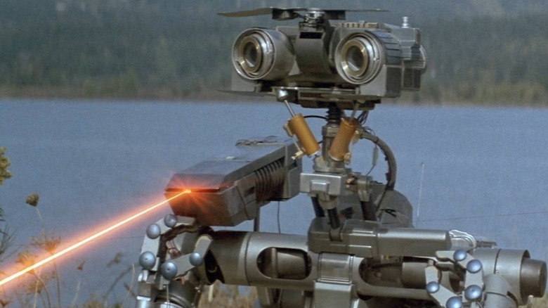 The robot from the movie Short Circuit firing a laser