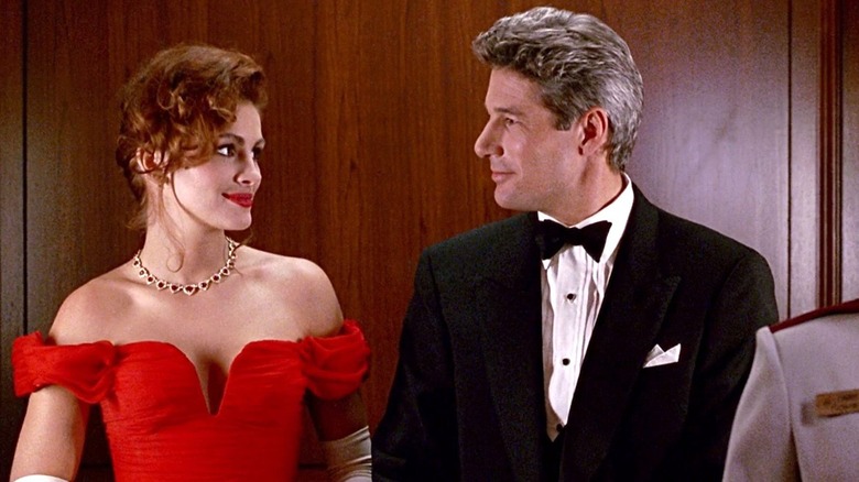 Julia Roberts and Richard Gere as Vivian Ward and Edward Lewis exchanging flirty glances in Pretty Woman