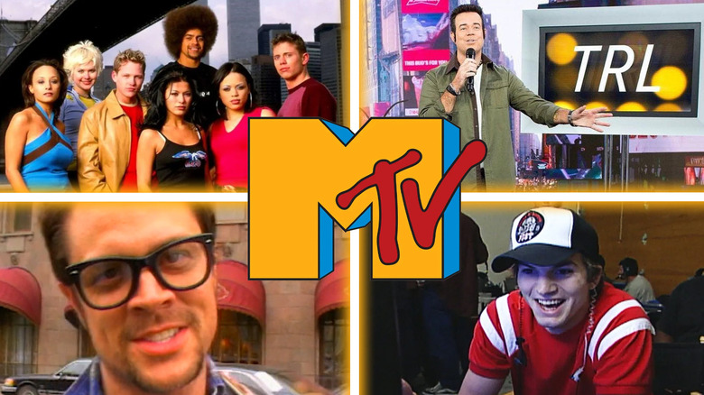 MTV logo surrounded by images from Jackass, Punk'd, TRL, and The Real World