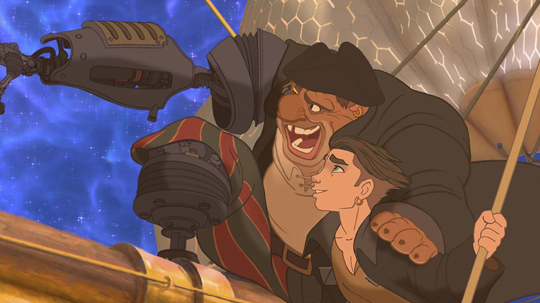 John Silver (Brian Murray) shows Jim Hawkins (Joseph Gordon-Levitt) in the cosmos in Treasure Planet