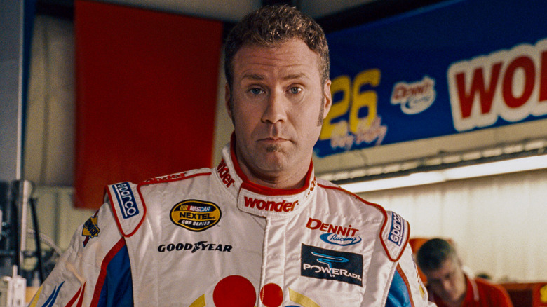 Ricky Bobby (Will Ferrell) stands nonplussed in his racing gear in Talladega Nights: The Ballad of Ricky Bobby