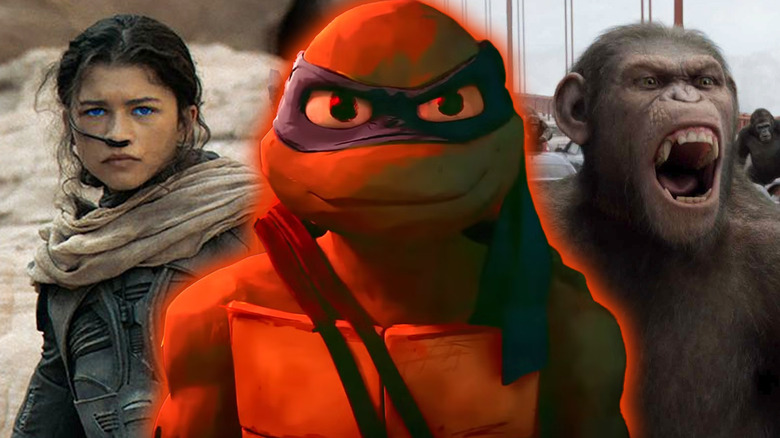 Zendaya as Chani in Dune: Part One, Nicolas Cantu as Leonardo in Teenage Mutant Ninja Turtles: Mutant Mayhem, and Andy Serkis as Caesar in Rise of the Planet of the Apes