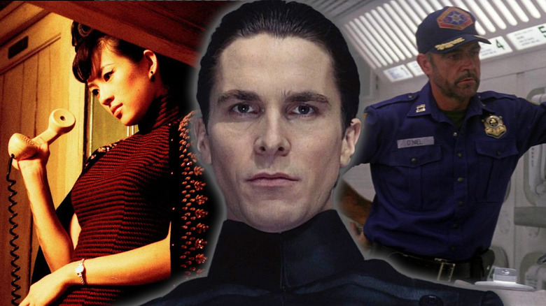 Christian Bale in Equilibrium surrounded by shots from 2046 and Outland